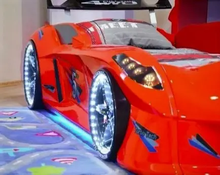 Ліжко машина MUSVENUS Jaguar Speedy boy Red MAXI - підсвічування фар, коліс, дна, звук, пульт